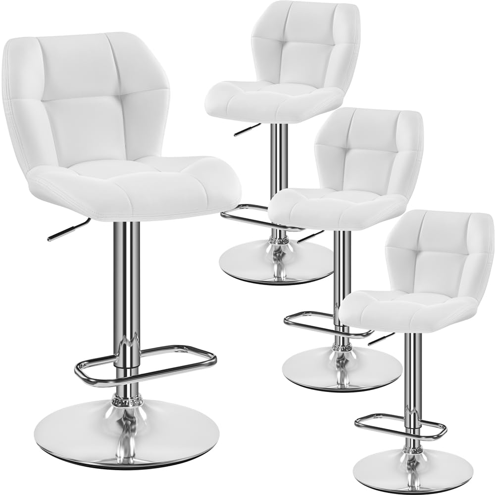 Yaheetech Barhocker 4X Höhenverstellbar Barstühle mit PU-Bezug Weiß