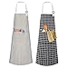 XCOZU 2 Pcs Delantal Gris Negro a Rayas con Bolsillo, Delantal de Cocina de Lino de Algodón Ajustable Mujeres Hombres, Delantal Impermeable de Chef Delantal de Barbacoa Delantal de Camarero