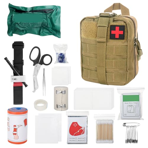Mineup Botiquín de Primeros Auxilios, 46 Piezas Botiquín Primeros Auxilios Completo, Kit Supervivencia, Tactico First Aid Kit Militar, Bolsa de Emergencia para Hogar, Coche, Camping, Caqui