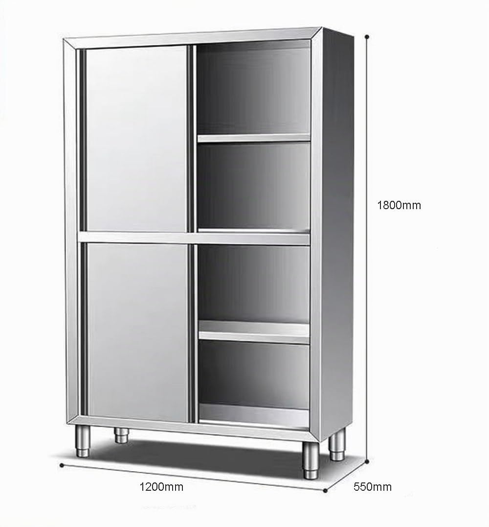 Armadio da Cucina in Acciaio Inox – 3~4 Ripiani Regolabili, Porte Scorrevoli o Doppie Ante, Cassetto Centrale – per Ristoranti, Panetterie, Hotel, Cucine Professionali