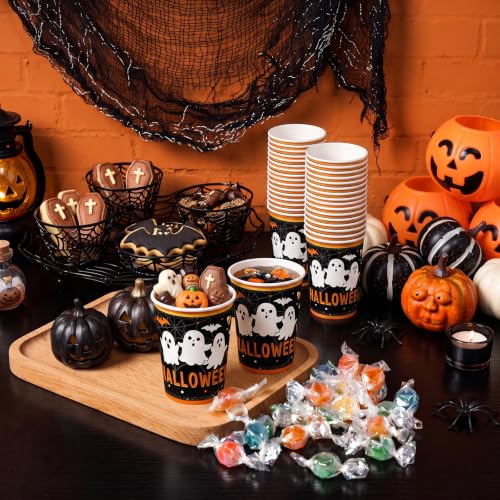 Litmitfu 30 Pack Halloween Paper Cups - Disposable Halloweens Heavy Duty Cups, Ghost Bats Spider Web Design Cup for Halloween Themed Party Decorations Supplies Favors, 9 oz - image 5