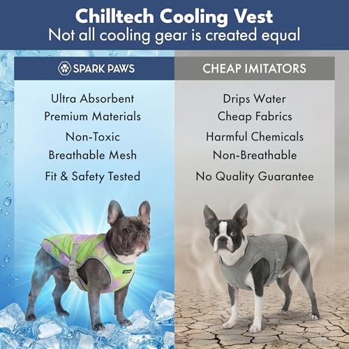 Image of Spark Paws Dog Cooling Vest - SPF 50 UV Sun Protection - Summer Heat Relief Gear for Dogs, Lightweight, Evaporative Cooling - Dog Anxiety Relief Vest During Hot Days - Neon Purple - Size M