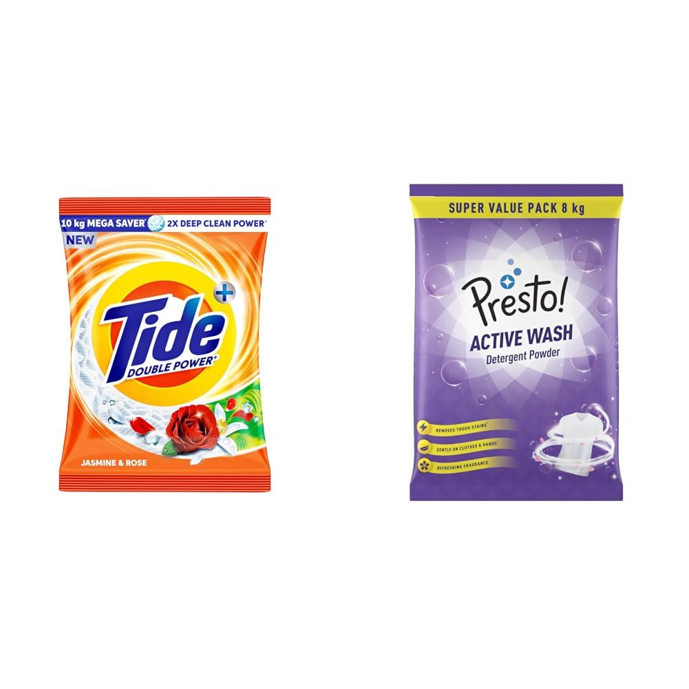 Tide Plus Detergent Washing Powder - 10kg Mega Saver Pack | Jasmine & Rose Fragrance | Removes deep-seated Oil, Gravy, Tea Stains | World's No. 1 Detergent Brand & Amazon Brand - Presto! Active Wash-image-31