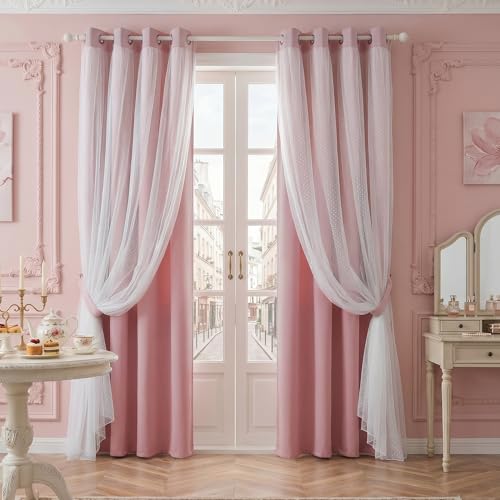 Image of MYSKY HOME Pink Blackout Curtains for Girls Bedroom 54 Inches Long,2 Panels