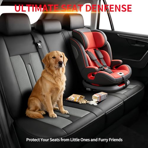 Image of Fit Terrain Car Seat Covers (5 Seats Full Set) Compatible with GMC Terrain 2010-2024 2025 2026 - Full Coverage Premium Breathable Leather,Airbag Compatible,Waterproof & All-Weather,Black-Grey