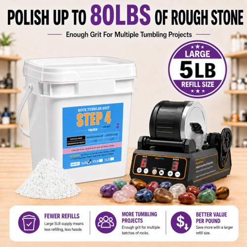 Image of KomeStone 5LB Rock Tumbler Grit Step 4 Refill - 1200-Grit Aluminum Oxide Polish, Ideal Follow-Up to Step 3, Compatible with Any Rotary & Vibratory Tumblers, Delivers Final Brilliant Mirror Finish