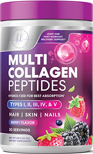 Collagen Peptides Powder - Multi Collagen Complex - Type I, II, III, V, X, Grass Fed, Hair, Skin, Nail & Joint Support - Hydrolyzed Protein - Keto, Paleo, Non-GMO, Berry Flavor for Women - 30 Servings