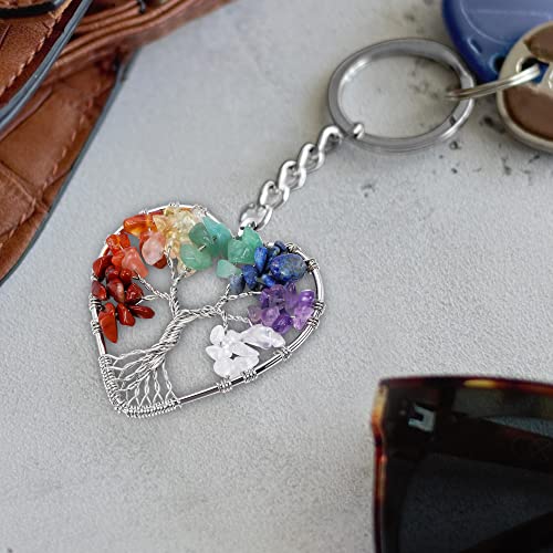 MYBOTA Tree of Life Keyring 7 Chakra Healing Crystal Tumbled Stone Natural Gemstone Car Key Chain Reiki Healing Keychain for Friendship Women Men Girls Bikes Home - Image 6