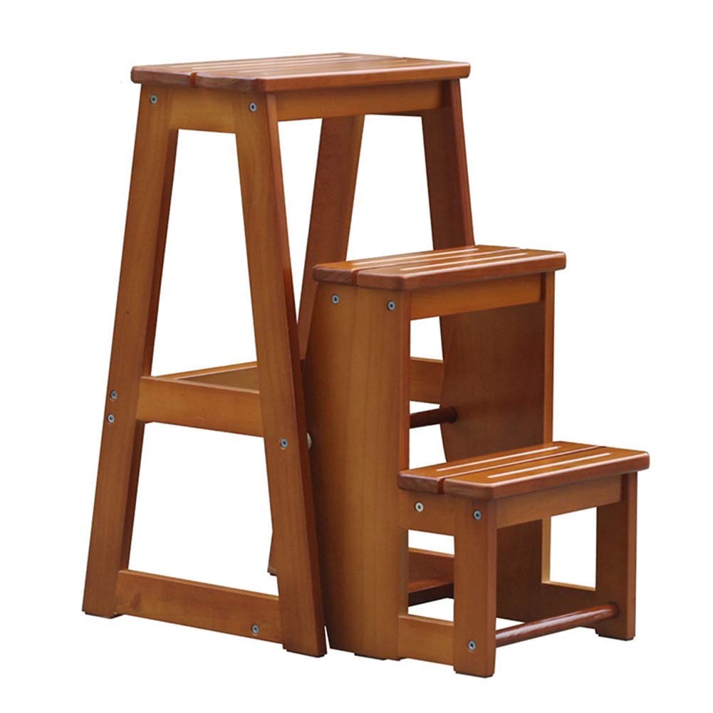 Taburete Plegable de Madera de 3 Niveles para Adultos, portátil, Antideslizante, para escaleras Interiores, Ideal para Cocina y baño. Estante para Plantas/Nogal Claro.