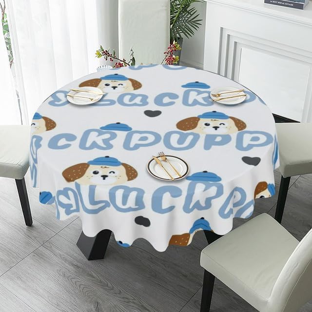 Miniatura 4 de Cute Dog Print Round Tablecloth Table Cloth Decor Washable Table Cover with Wrinkle Resistant for Home Kitchen Dining Room Picnic Camping Party
