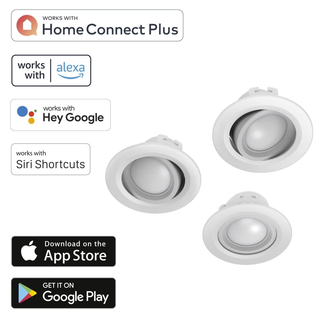 Hama - Set 3 faretti LED da incasso WiFi, 5 W (equivalenti a 35 W), inclinazione regolabile, compatibili controllo vocale/App, bianco