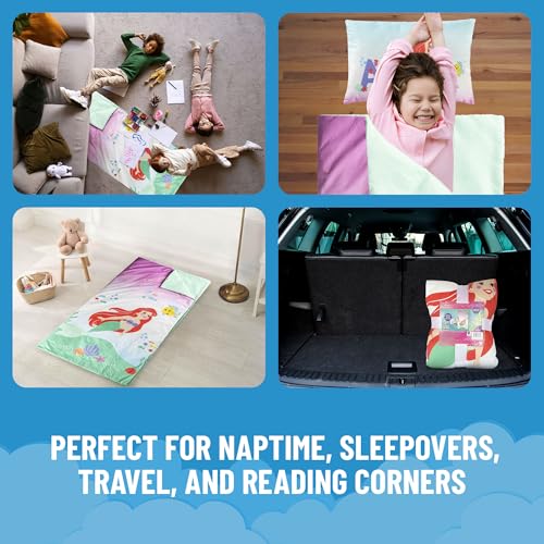 Image of Jay Franco Kids Slumber Bag and Pillow - 54 x 27 Inch Comfy Indoor Sleeping Bag for School and Sleepovers, 2 Piece Set, Multi - The Little Mermaid