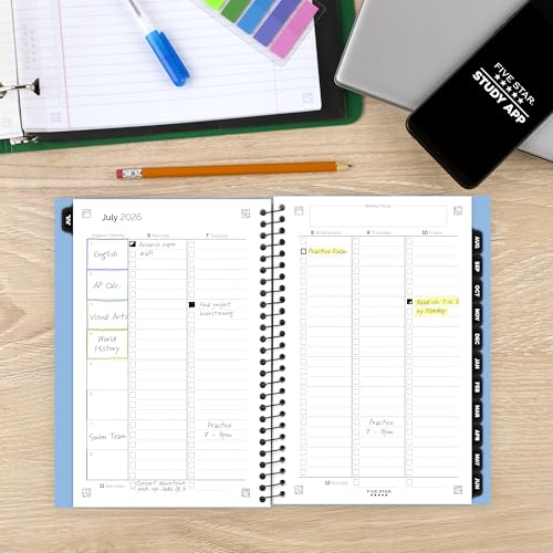 Image of Five Star Planner 2026-2027 Weekly & Monthly Academic 12-Month July-June Advance Student Planner + Study App, 5-1 /2 inch x 8-1 /2 inch, Blue (CAW45920)
