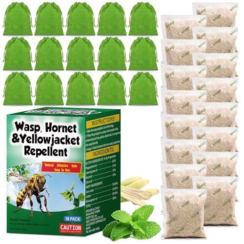 16 Pack Wasp and Bee Repellent Pouch Outdoor - Natural Peppermint Oil Carpenter Bee Repellent for...
