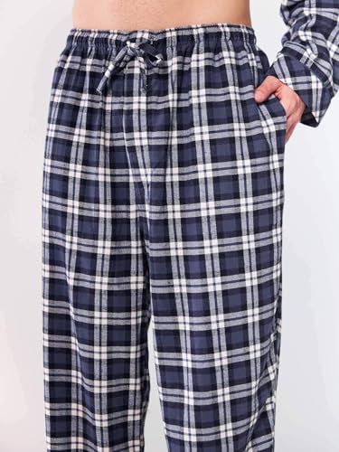 SIORO Mens Pajama Sets, 100% Cotton Flannel Sleepwear Soft Plaid PJ Set Loungewear4