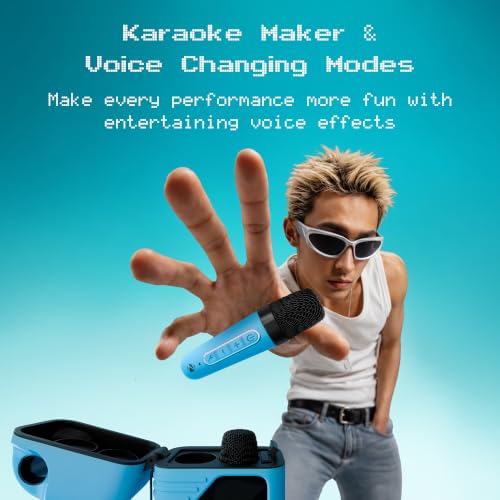 Image of Zebronics Music Bomb X50 Bluetooth Speaker, 20W RMS, Up to 7h Playback, 4000mAh, Dual Wireless Mics + Holder, Karaoke & Voice Changer, 17 Animations LED Pixel Display, BT v5.3, TWS, Type-C (Blue)