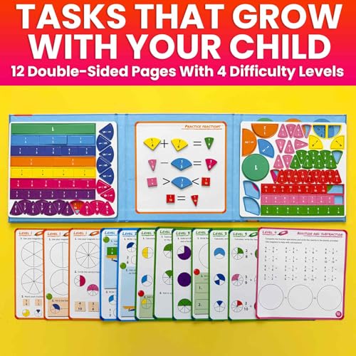 Image of QUOKKA Magnetic Puzzles for Kids Ages 4-6 - Magnetic Fractions Learning Set for Kids 6-12 - Math Games for Homeschooling, Classrooms & Travel - 110 Magnets, 12 Task Pages, Marker - Toddler Travel Toys