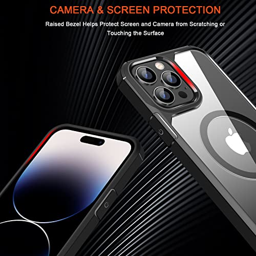 Tendlin Magnetic Case Compatible With Iphone 14 Pro Case [Compatible With Magsafe] Crystal Clear Hard Back Soft Bumper Protective Case (Black) #TOP4