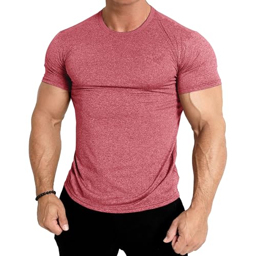 Men Tight-Fitting Quick-Drying T Shirt Classic Running Training Fitness Shirts Summer Short-Sleeve Sport Pullover (Orange,XX-Large)