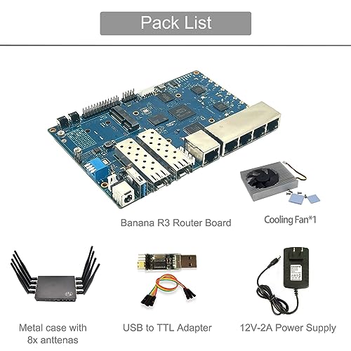 Image of Banana Pi BPI-R3 Wi-Fi 6 OpenSource Wireless Dual-Band OpenWRT Router Board with MediaTek MT7986(Filogic 830),Support 5X GbE and 2X 2.5GbE SFP (Bundle3-BPI R3+Antennas)