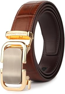 HAYES LONDON Genuine Leather Belt for Men with Auto Lock Ratchet Buckle | No Hole Micro Adjustable Slide Lock Belt | Premi... Price In India