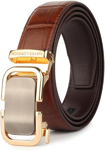 HAYES LONDON Genuine Leather Belt for Men with Auto Lock Ratchet Buckle | No Hole Micro Adjustable Slide Lock Belt | Premi...
