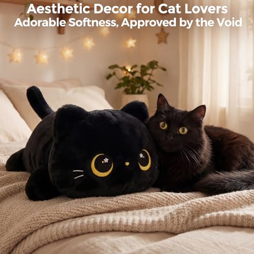 Miniatura 7 de Mewaii Peluche Gato Negro Kawaii, 33 cm | Animal de Peluche, 33 cm, tejido suave, relleno elástico, para dormir y abrazar, lavable a máquina, regalo para niñas