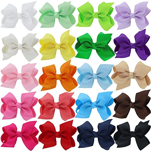 QingHan 3 inch Hair Bows For Girls Grosgrain Ribbon Boutique Bow Alligator Clips Teens Children Pack Of 20