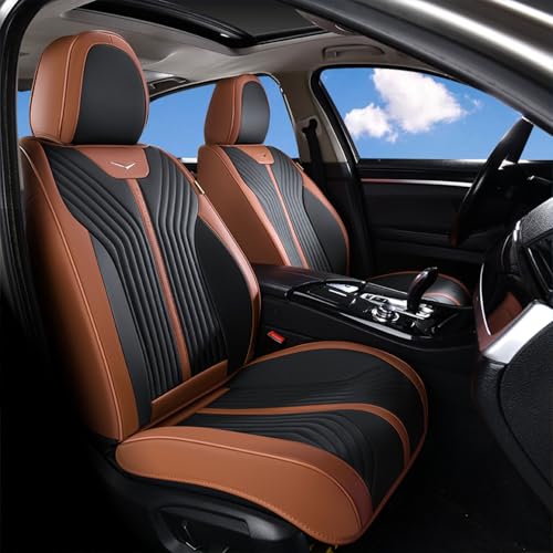Image of FLORICH Car Seat Covers Front Leather Seat Cover Waterproof Seat Cover for SUV Full Coverage Car Seat Protector Universal Fit for Most Cars Trucks SUV, Brown&Black