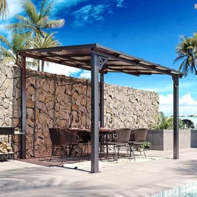 Aoxun 8' x 10' Gazebo for Patio, Gazebo Pergola with Sloped Roof, Large Wall-Mounted Heavy Duty Awnings, for Patio, Backyard, Deck