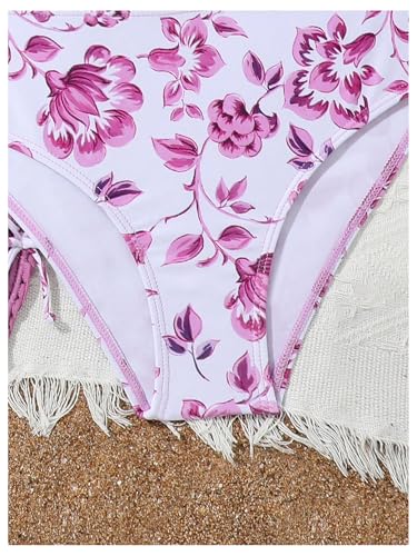Image of COZYEASE Girls' 3 Piece Set Floral Print Bikini Swimsuit with Drawstring Beach Skirt Cute Ruched Bathing Suit