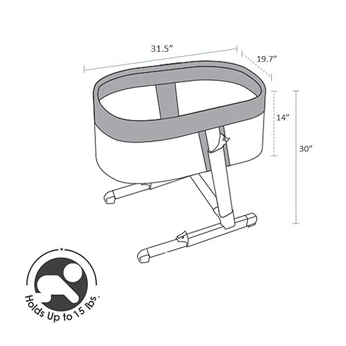 Miniatura 4 de Simmons - Moisés ovalado para niños cuna portátil de altura ajustable con ruedas y malla de flujo de aire Tweed gris de 315 x 197 x 30 pulgadas Gris