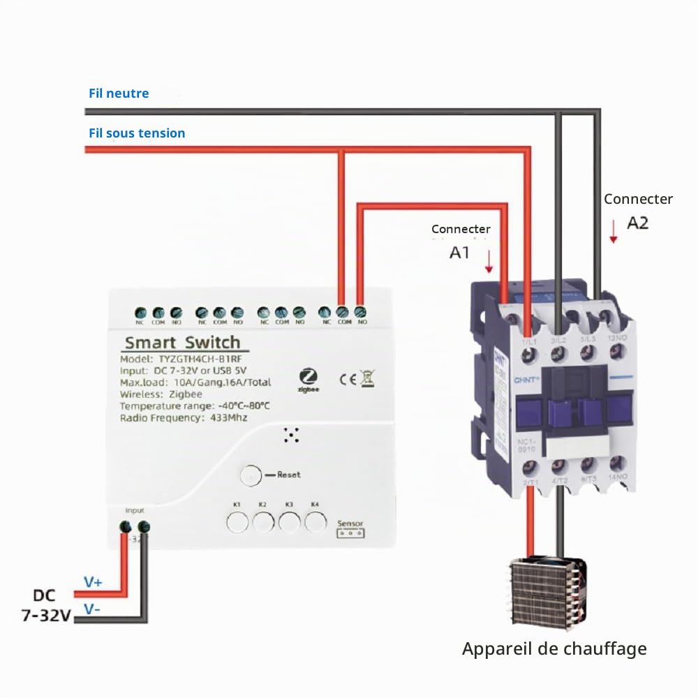 Contrôleur de température intelligent Zigbee, contact sec 5-32 V, sortie passive à 4 relais, avec capteur de température étanche, compatible avec Alexa (hub Tuya Zigbee nécessaire)