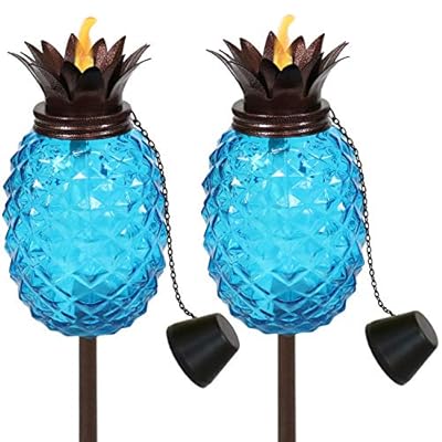 Sunnydaze Tropical Pineapple 3-in-1 Blue Glass Outdoor Torches - 23- to 63-Inch Adjustable Height - Glass Torches with… 51n9cZ2JQBL. SS400