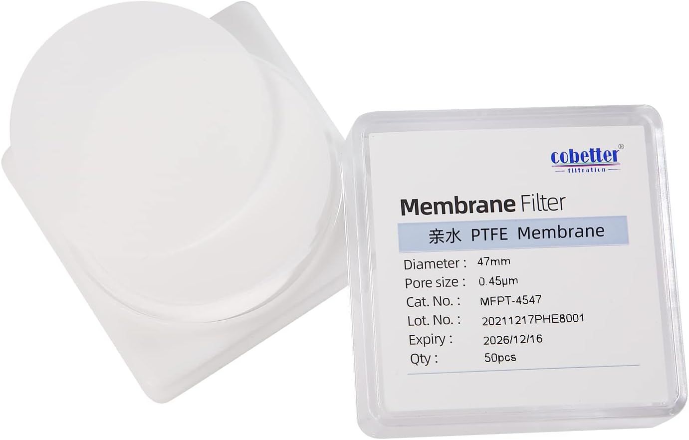 100 Pieces/Pack PTFE Disc Membrane Filters Hydrophilic 47mm Diameter 0.45µm Pore Size