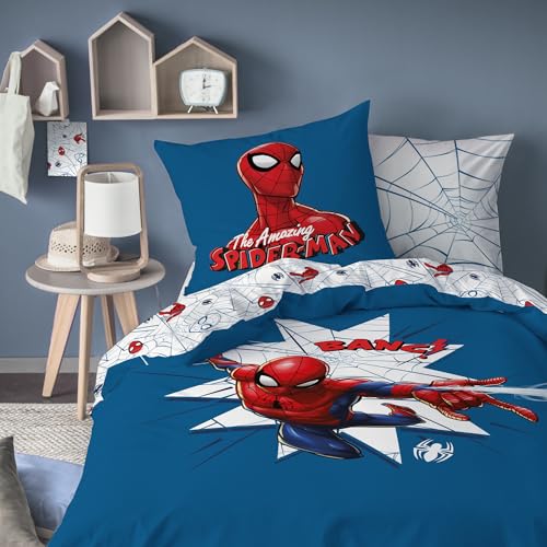 Spiderman Home Jumping Parure de lit Enfant | 100% Coton | Oeko-TEX | Housse de Couette 140x200 cm...