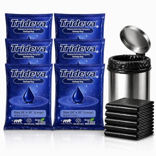 Image of Garbage Bags /Dustbin Bags - 120 Micron Heavy - Duty Trash Bags (24 x 30 Inches) - Large Leak -Proof Bin Liners for Kitchen, Office & Industrial Use - 500g Pack (Black, Pack of 6) - 42 Bags