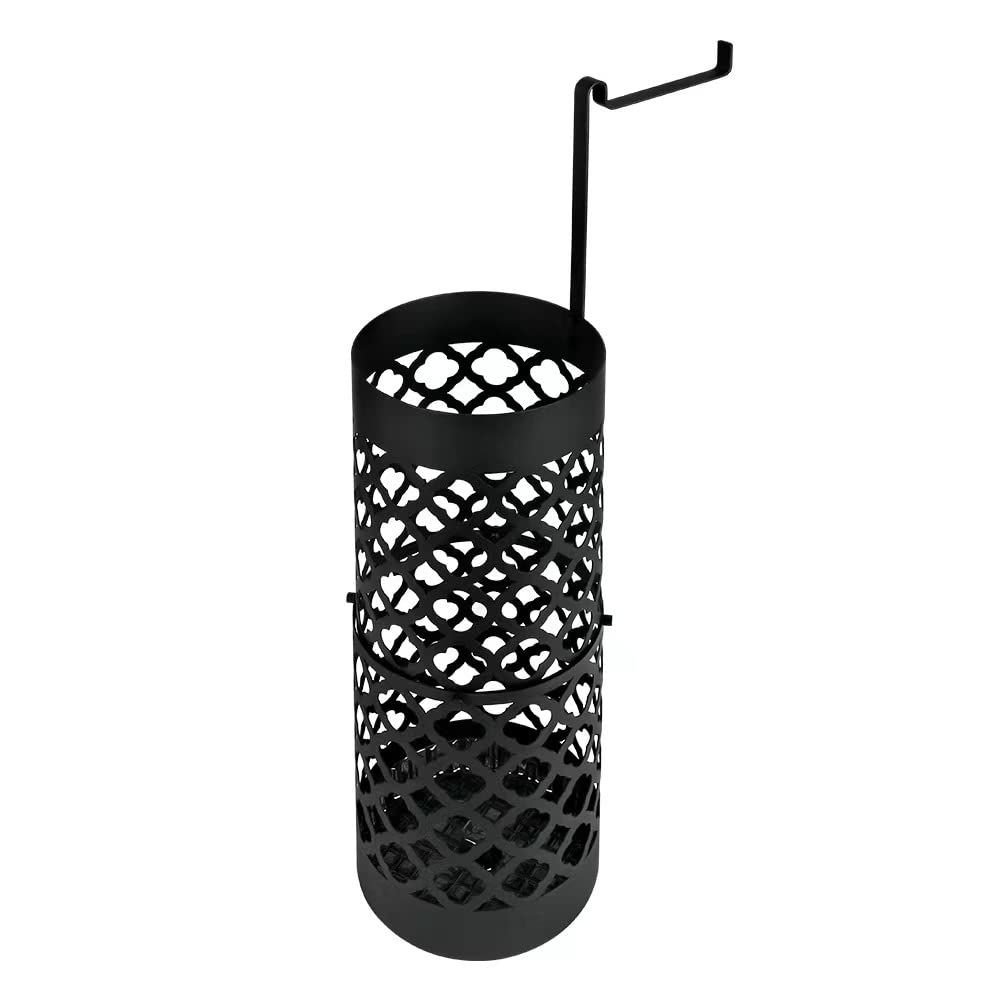 Round Umbrella Stand Rack, ALUCSET Metal Umbrella Holder for Home Office Entry Hallway Decoration Wallside Rack Holds With Drip Tray and 1 Hook, Black