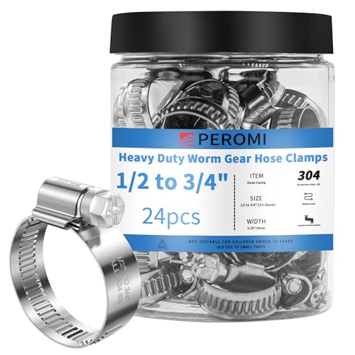 PEROMI 24PCS Heavy Duty Hose Clamps Stainless Steel 304,1/2