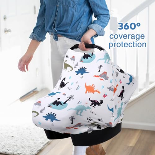 Image of Rquite All-in-1 Car Seat Cover Baby, Carseat Covers for Girl Boy, Stretchy Soft Infant Car Seat Cover, Multi-use Baby Carrier Cover, Car Seat Canopy, Stroller Sun Shade, Nursing Breastfeeding Cover