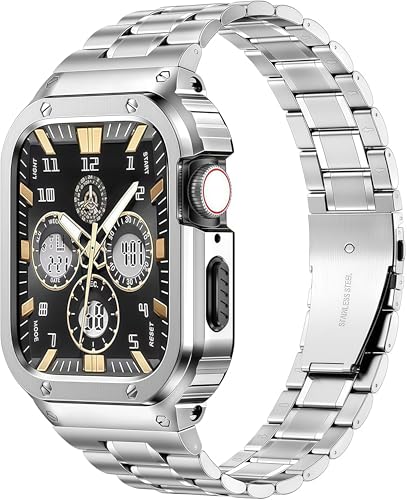 Image of MioHHR Stainless Steel Band with Case for Apple Watch Bands 44mm /42mm