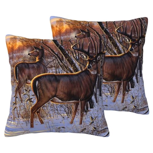 Housse de coussin imitation lin motif cerf déco lot de 2 - 2