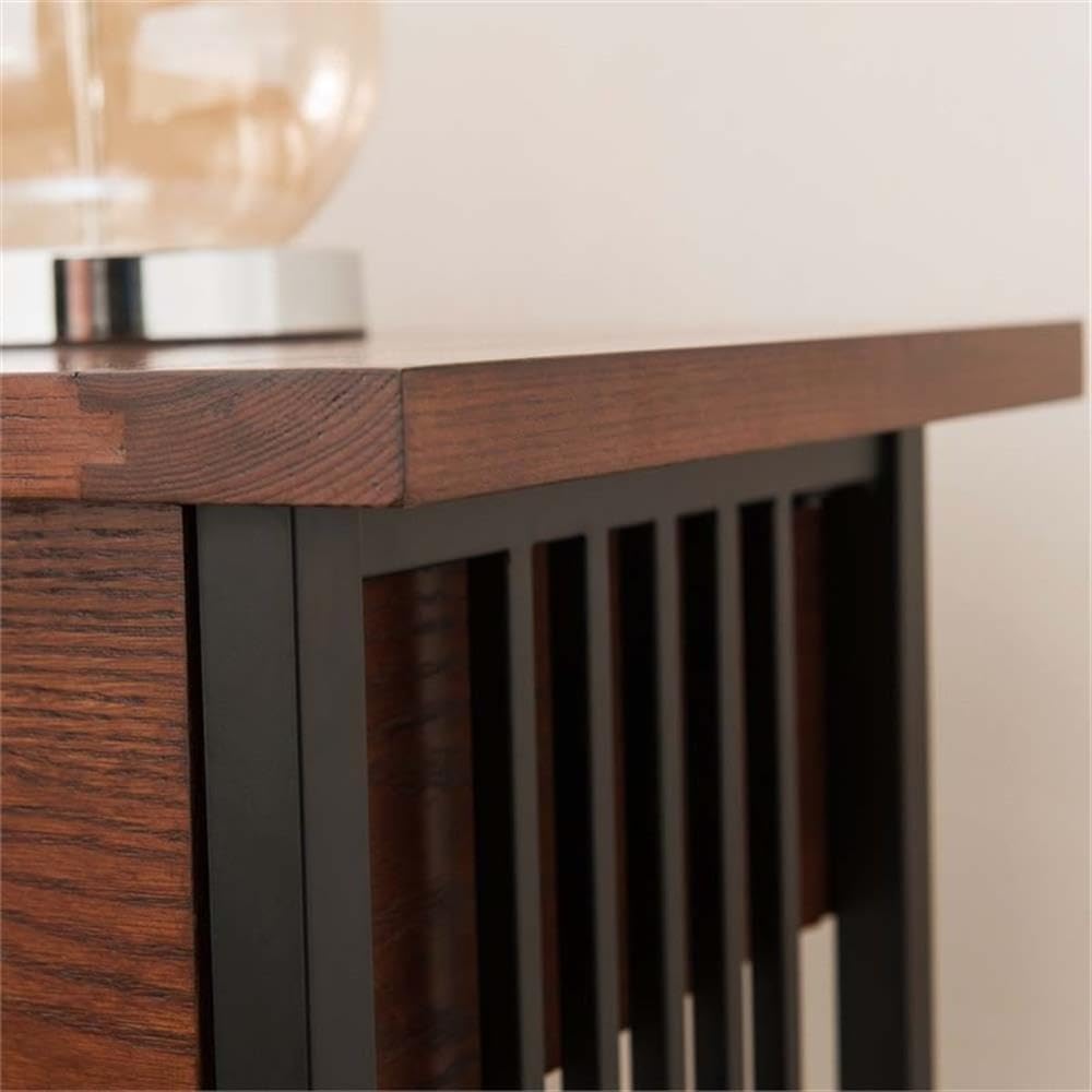 Bowery Hill 1 Drawer Nightstand, 28" H x 24" W x 16" D, Hardwood Solids and Oak Veneers, Mission Oak Finish, Blackened Metal Slats, Lower Display Shelf, Full Extension Drawer Guides, Bedroom Furniture