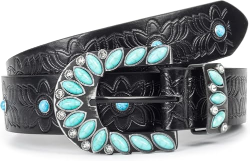 Turquoise-Belt Western-Cowboy-Belt for Women - Vintage Floral Cowgirl-Strap with Turquoise-Buckle for 28-38''waist4