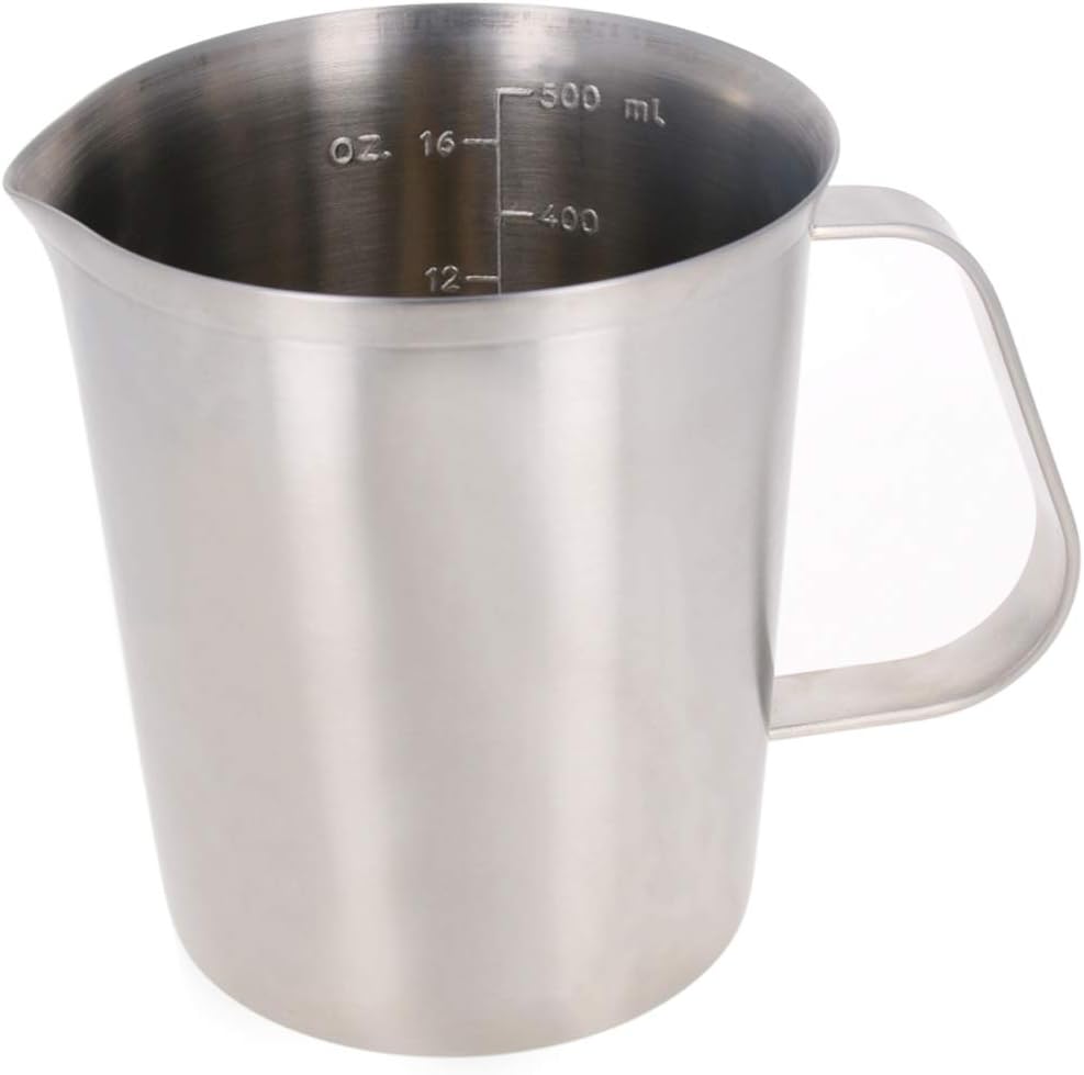 Bettomshin 1Pcs 500ml Metric Measuring Cup, Stainless Steel Measuring Cup, Milk Frothing Cup with Marking and Handle, Heatable Refrigeratable Mixing Cups Large Thickened for Espresso Machines, Juice