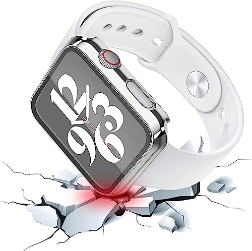 Image of Misxi 2 Pack Hard PC Case with Tempered Glass Screen Protector Compatible with Apple Watch SE 3 SE 2 SE Series 6 Series 5 Series 4 40mm, 1 Sliver + 1 Transparent | 2-Pack Cover with Tempered Glass for SE3 /SE2 /SE /Series6 /5 /4, Scratch Resistant Sensitive Touch, 1 Silver + 1 Transparent