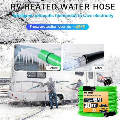 Image of 30FT Heated Water Hose for RV Drinking Water, -45F Freeze Protection & Antifreeze Garden Hose, Lead /BPA Free, with Self-Regulating Heater, 3 /4 inch Adapter & glowing plug for RV, Camper, Home Winter