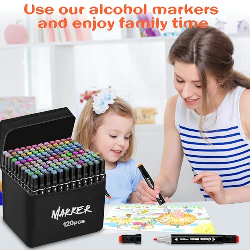 Image of KJSHUANGTANG Alcohol Markers, 120 Colors Dual Tip Art Markers, Drawing, Coloring Marker for Sketching Adult Coloring