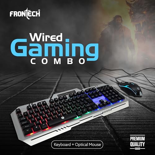 Image of Frontech Cyber Ninja Wired Gaming Keyboard and Mouse Combo | Metal Base Keyboard with RGB Backlit Key | RGB Optical Mouse with 6 Buttons & 2400 DPI | USB Plug & Play | 1 Year Warranty (KB-0039P)