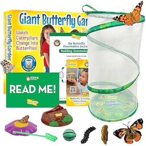Insect Lore Giant Butterfly Garden with Voucher | 18 Inch Habitat | Life Cycle Figurines Included | Voucher to Redeem 5 Baby Caterpillars Later | Raise Painted Lady Butterflies Cover